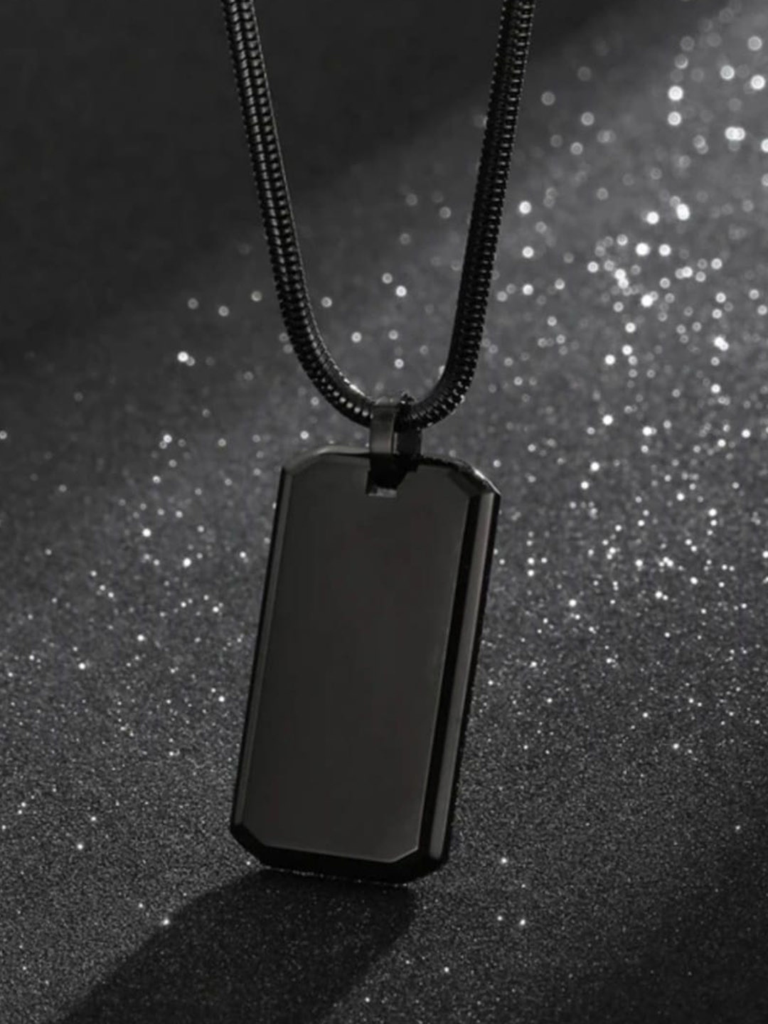 

SALTY Men Stainless Steel Square Pendant With Chain, Black