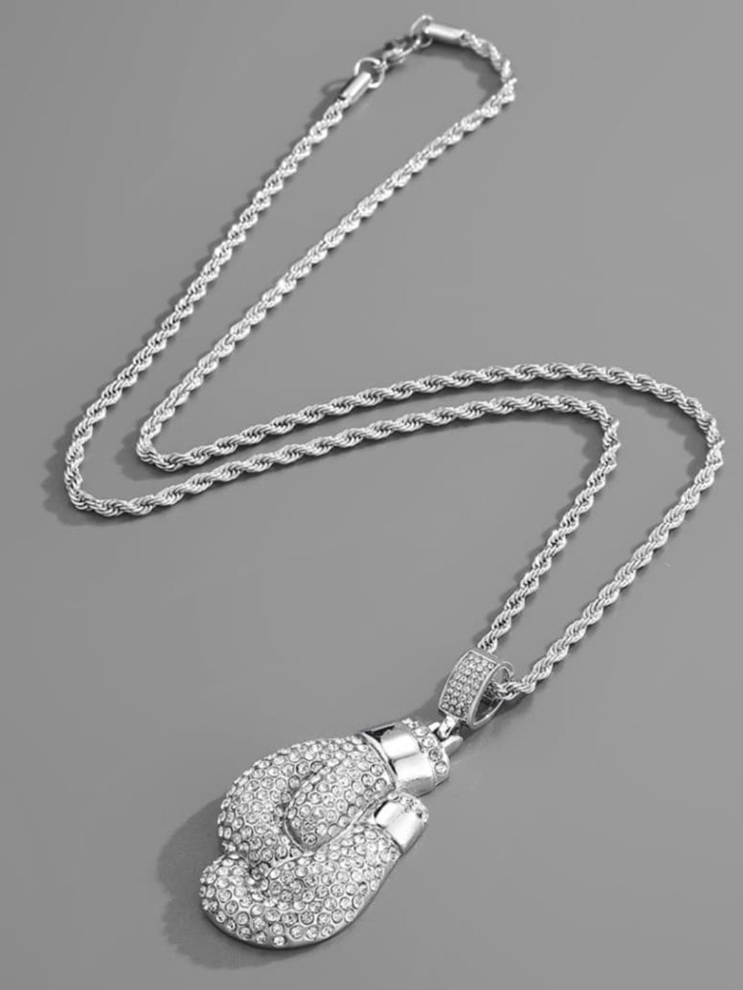

SALTY Men Stainless Steel Stone Studded Pendant with Chain, Silver