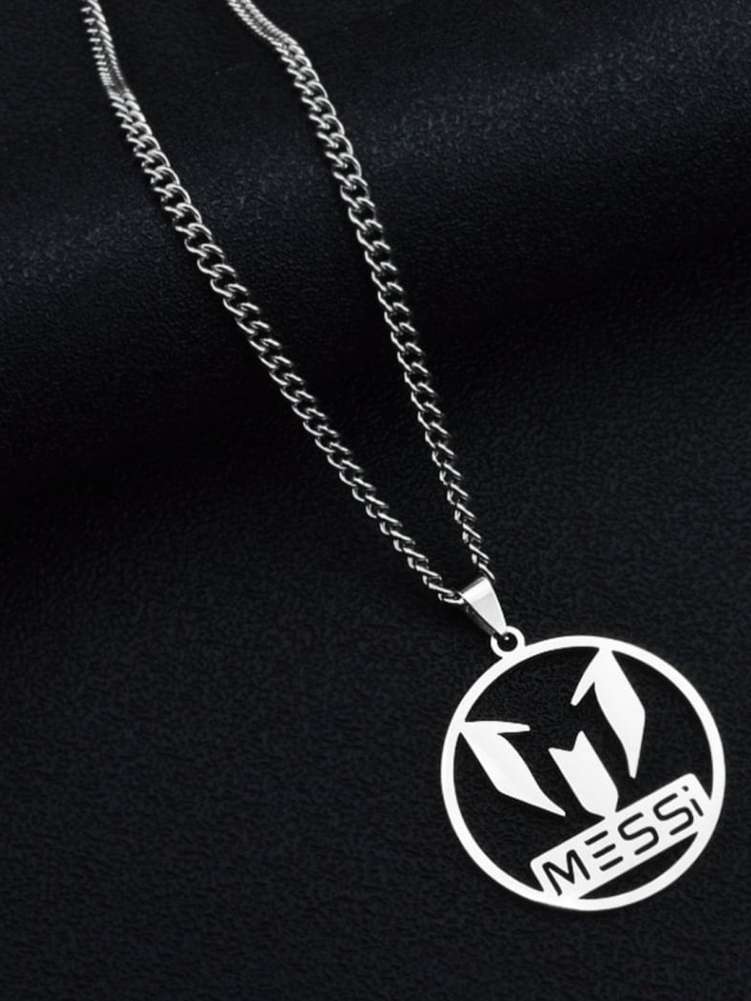 

SALTY Men Stainless Steel Circular Pendant with Chain, Silver