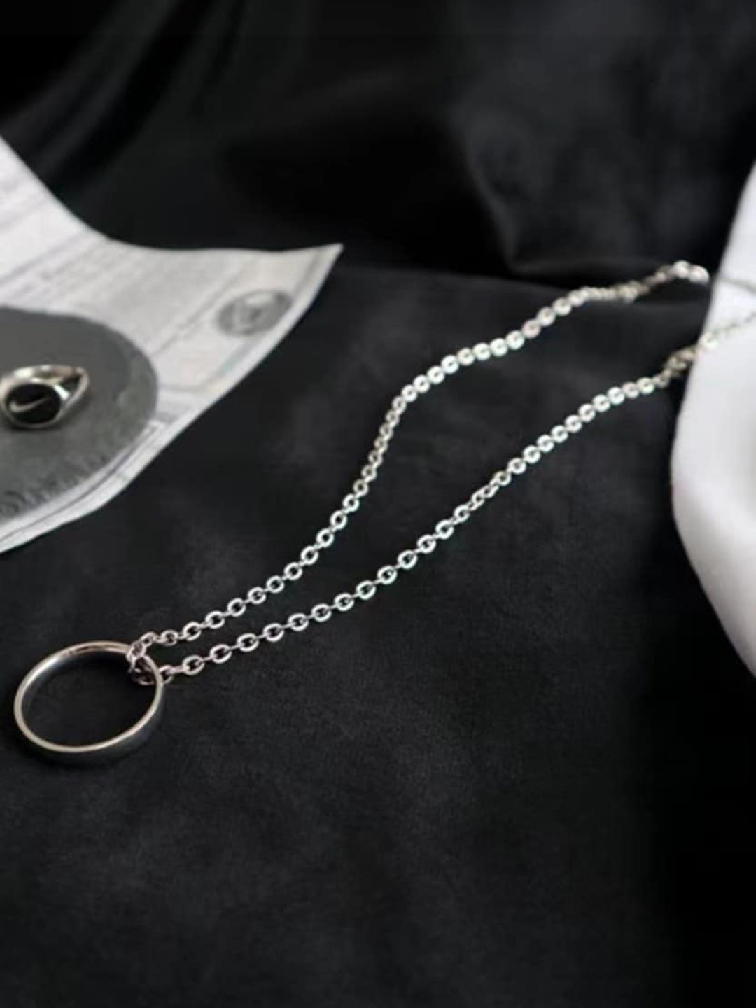 

SALTY Stainless Steel Circular Pendants with Chains, Silver