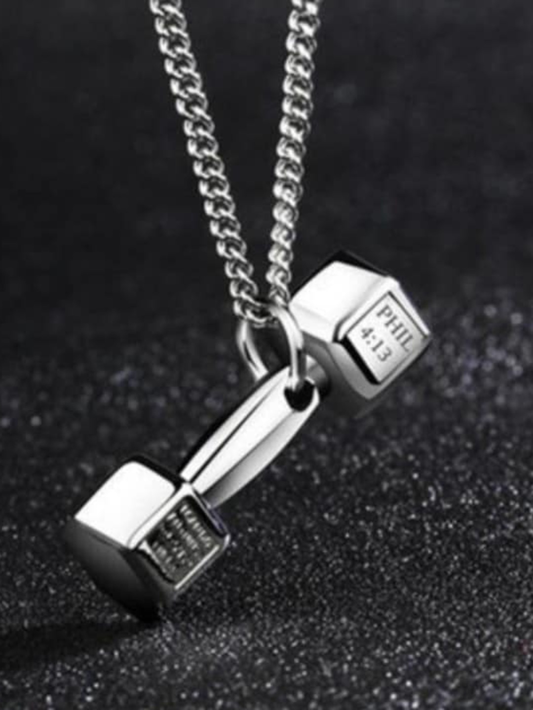 

SALTY Stainless Steel Dumbbell Shaped Pendants with Chains, Silver