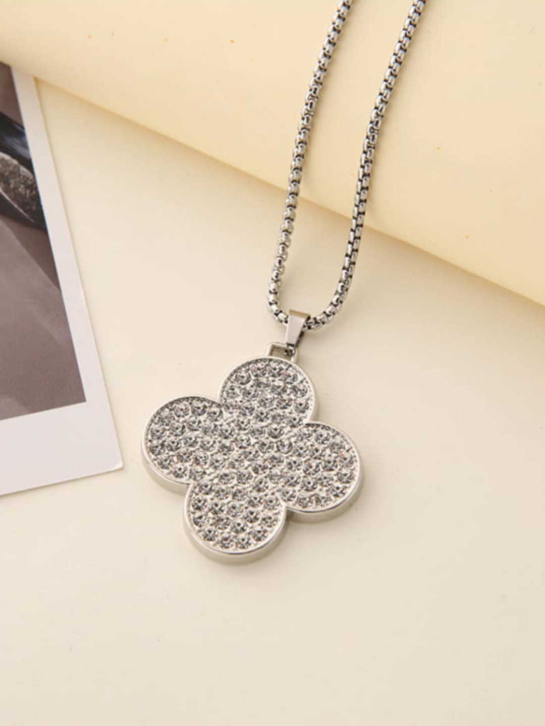 

SALTY Stainless Steel Stone Studded Pendants with Chains, Silver