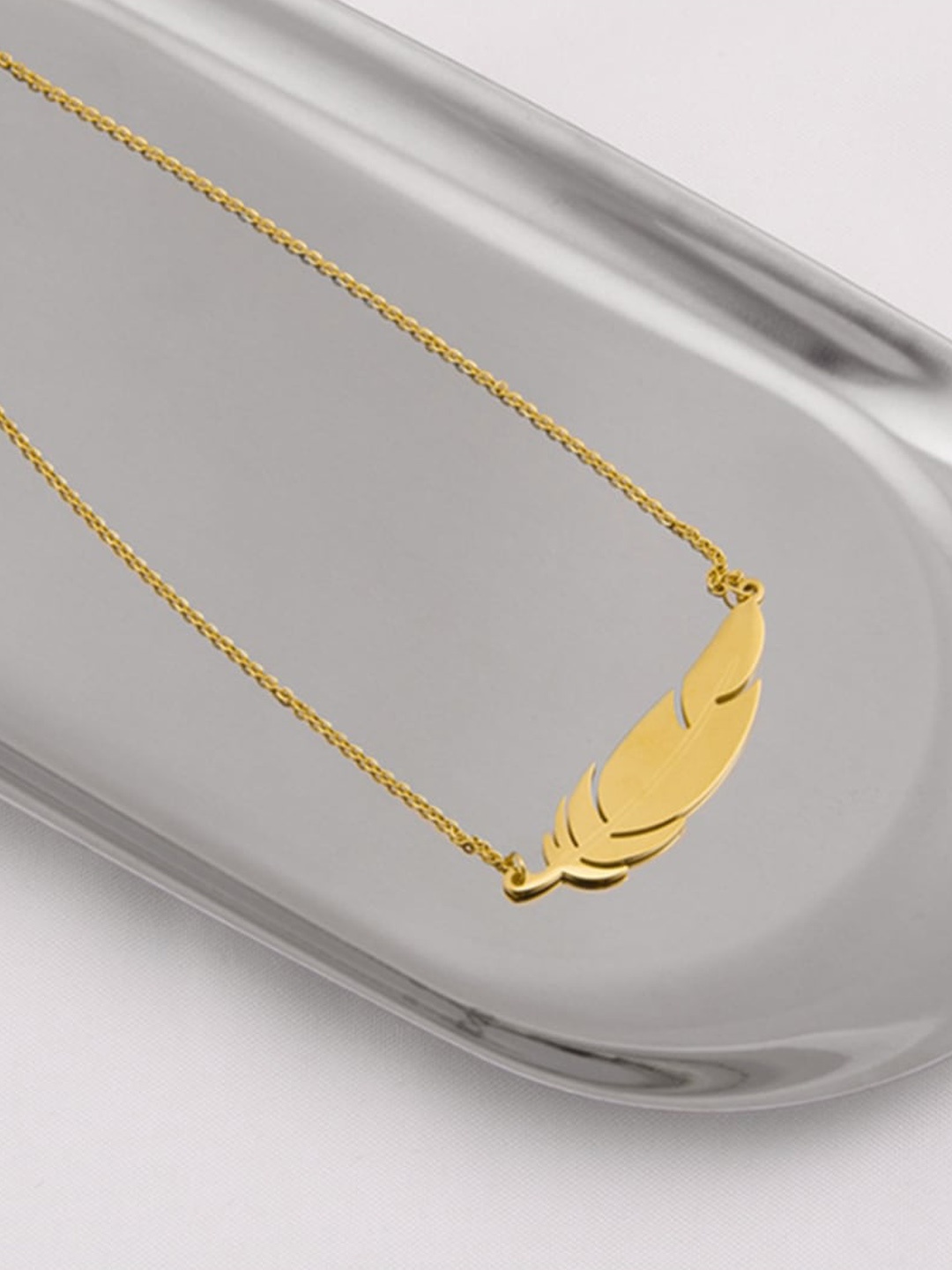 

SALTY Men Stainless Steel Feather Shaped Pendants with Chains, Gold