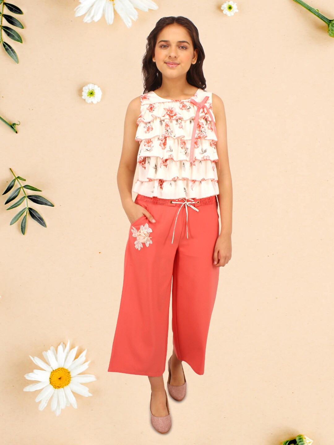 

CUTECUMBER Girls Printed Top & Trouser Clothing Set, Orange