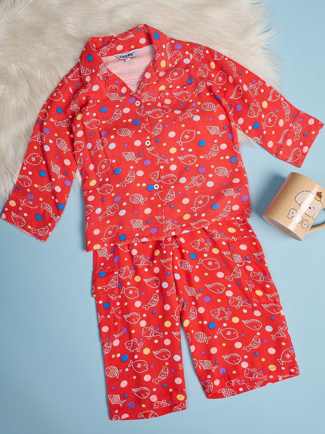

Stylo Bug Boys Conversational Printed Night Suit, Red
