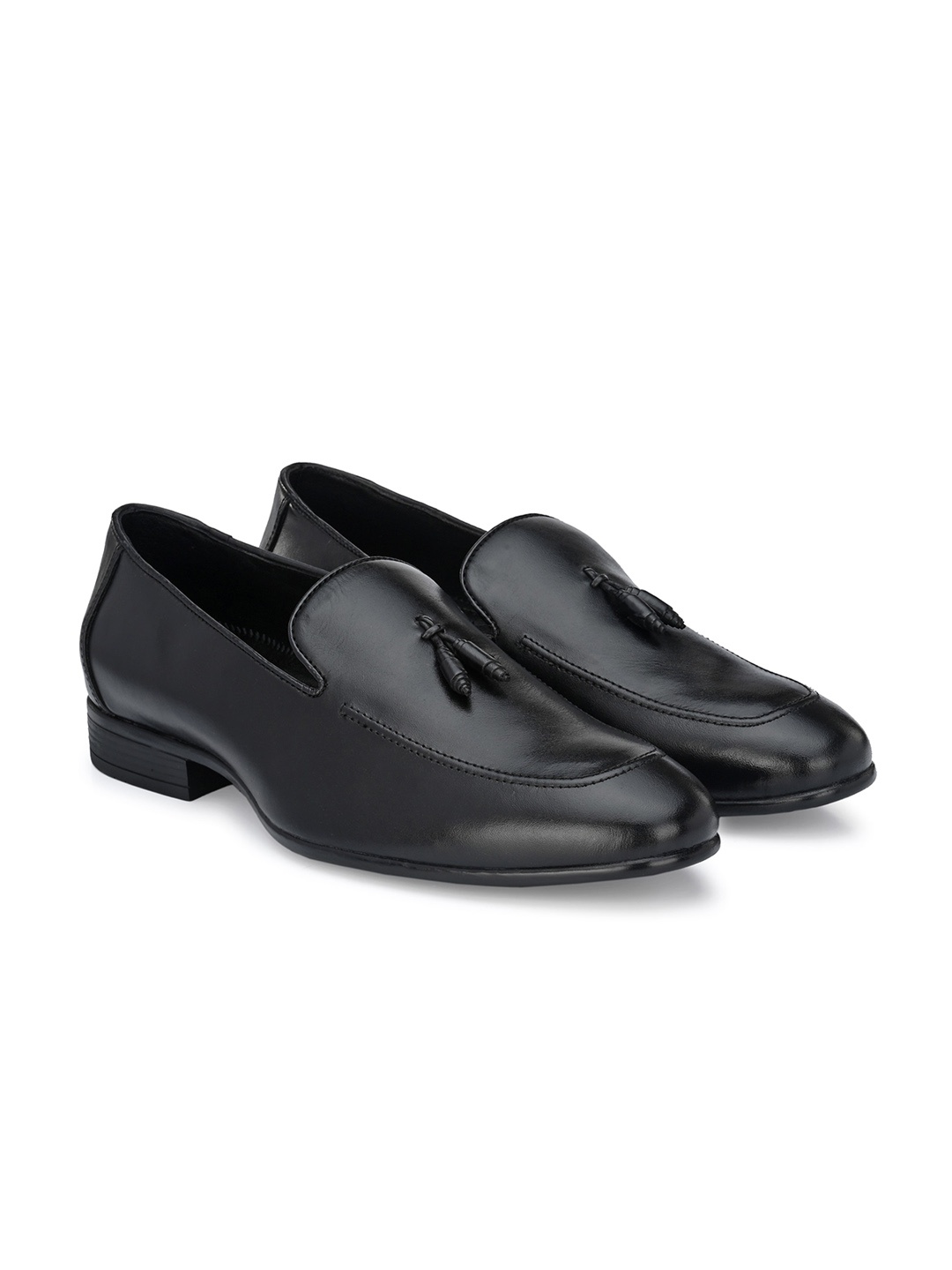 

Egoss Men Round Toe Leather Formal Loafers, Black