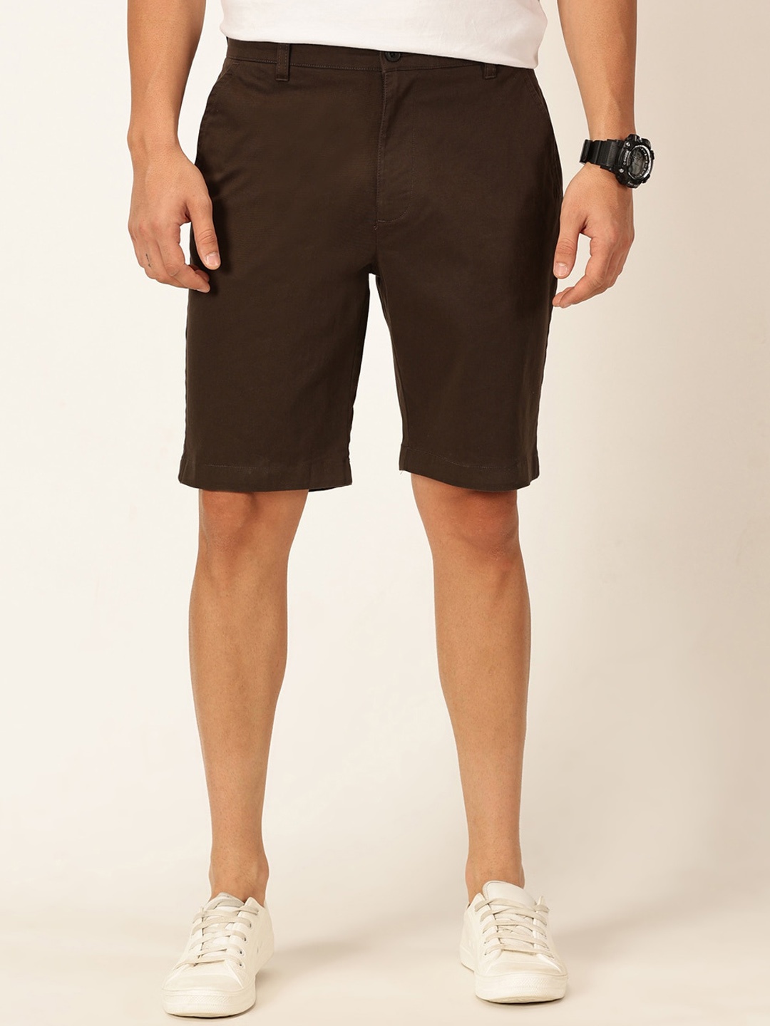 

Provogue Men Slim Fit Mid-Rise Chino Shorts, Coffee brown