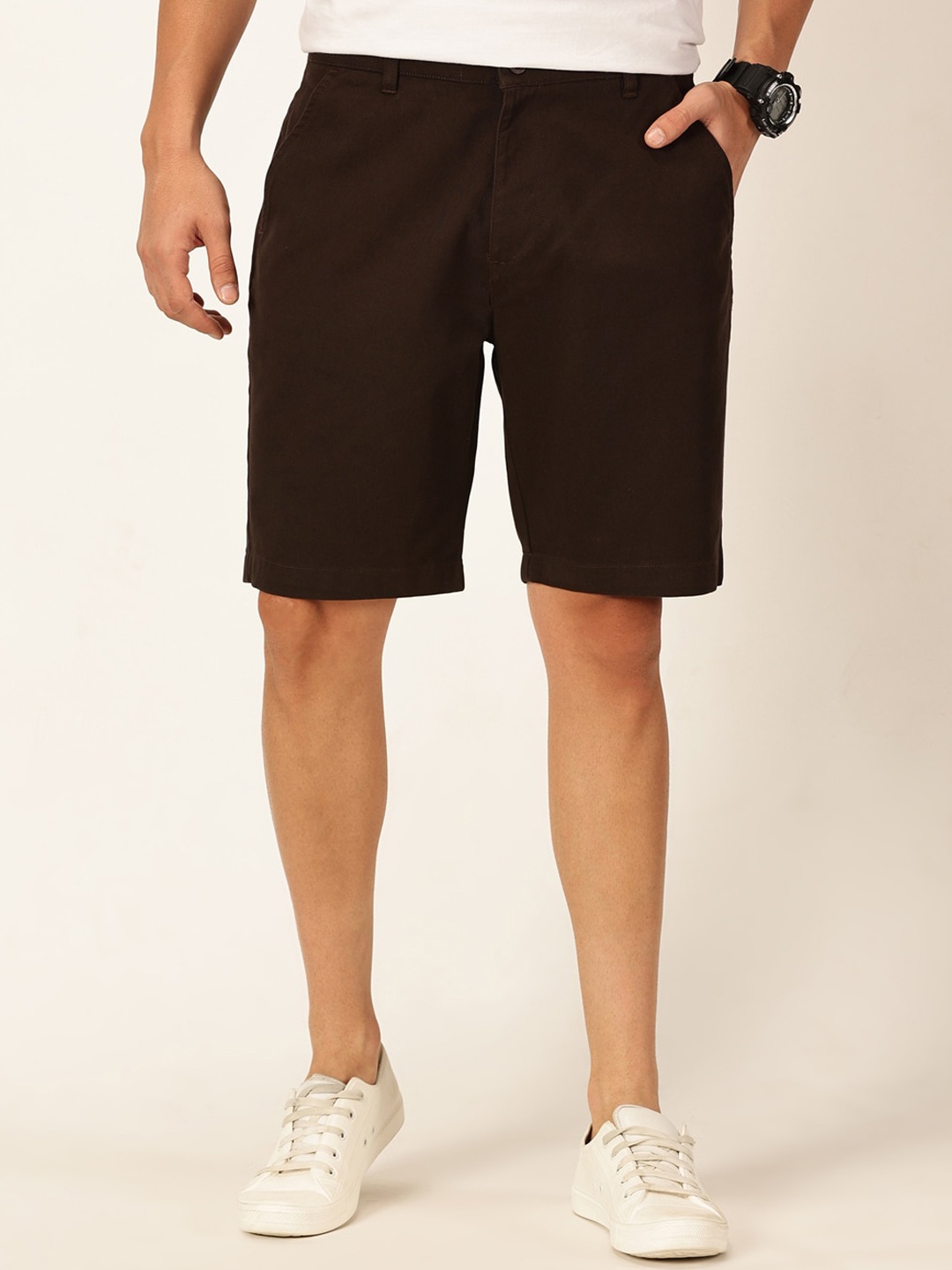 

Provogue Men Slim Fit Mid-Rise Chino Shorts, Coffee brown