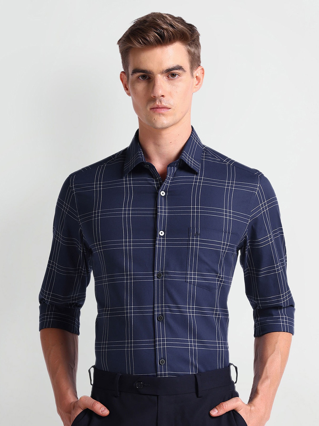 

Arrow Men Slim Fit Opaque Checked Formal Shirt, Blue