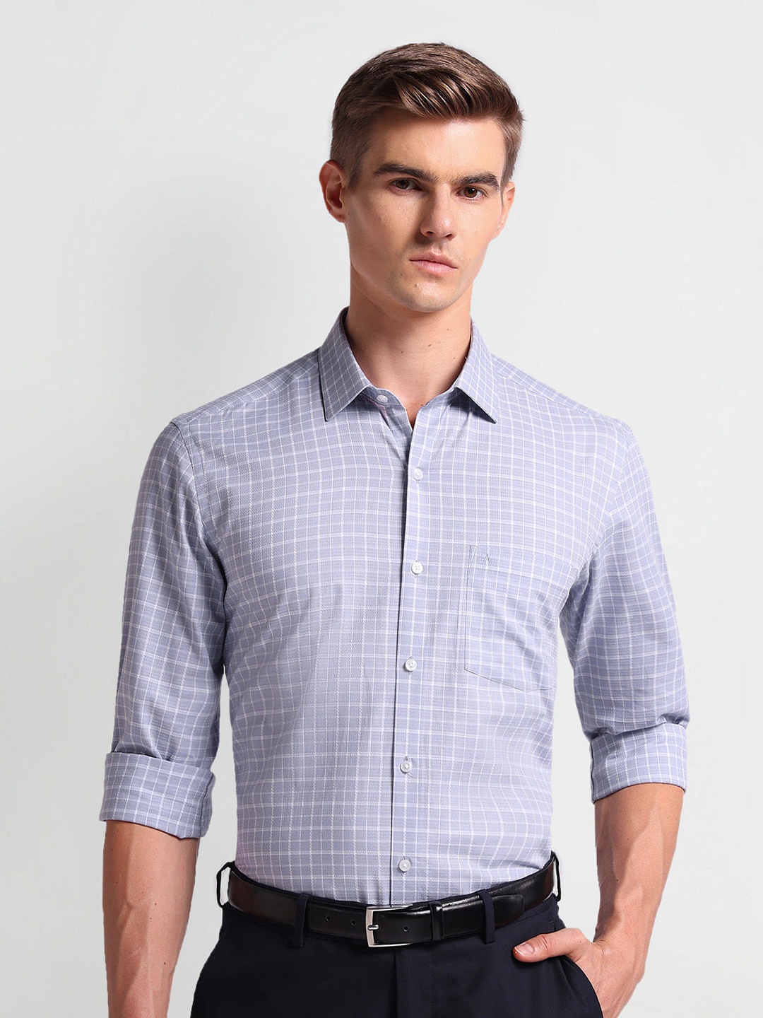 

Arrow Men Slim Fit Opaque Checked Formal Shirt, Purple