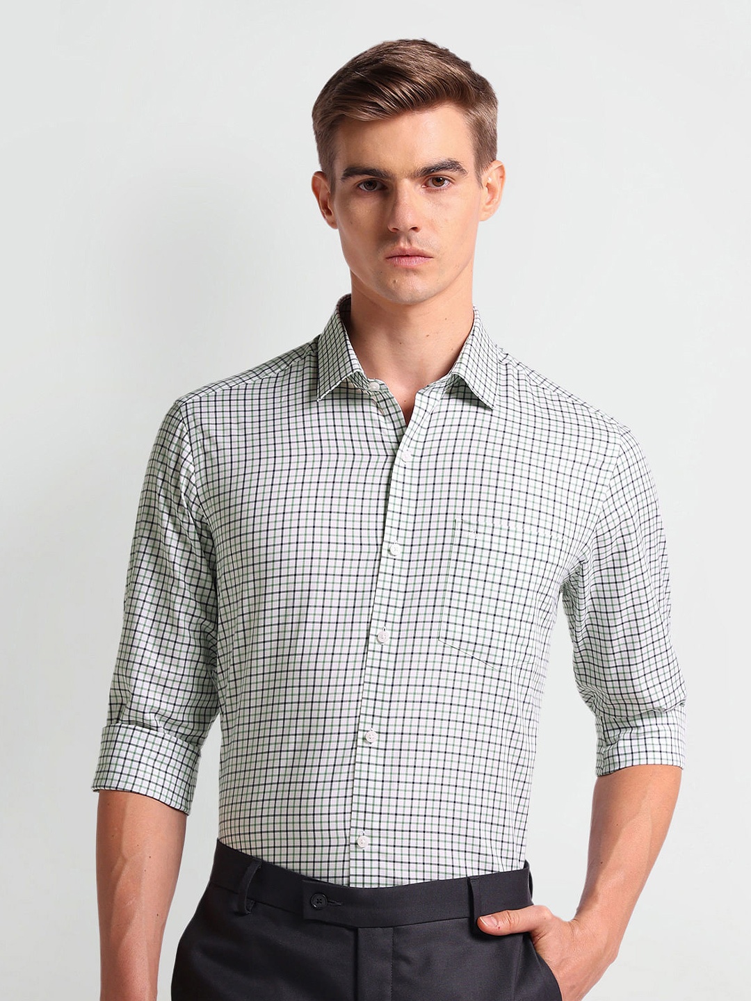 

Arrow Men Slim Fit Opaque Checked Formal Shirt, White