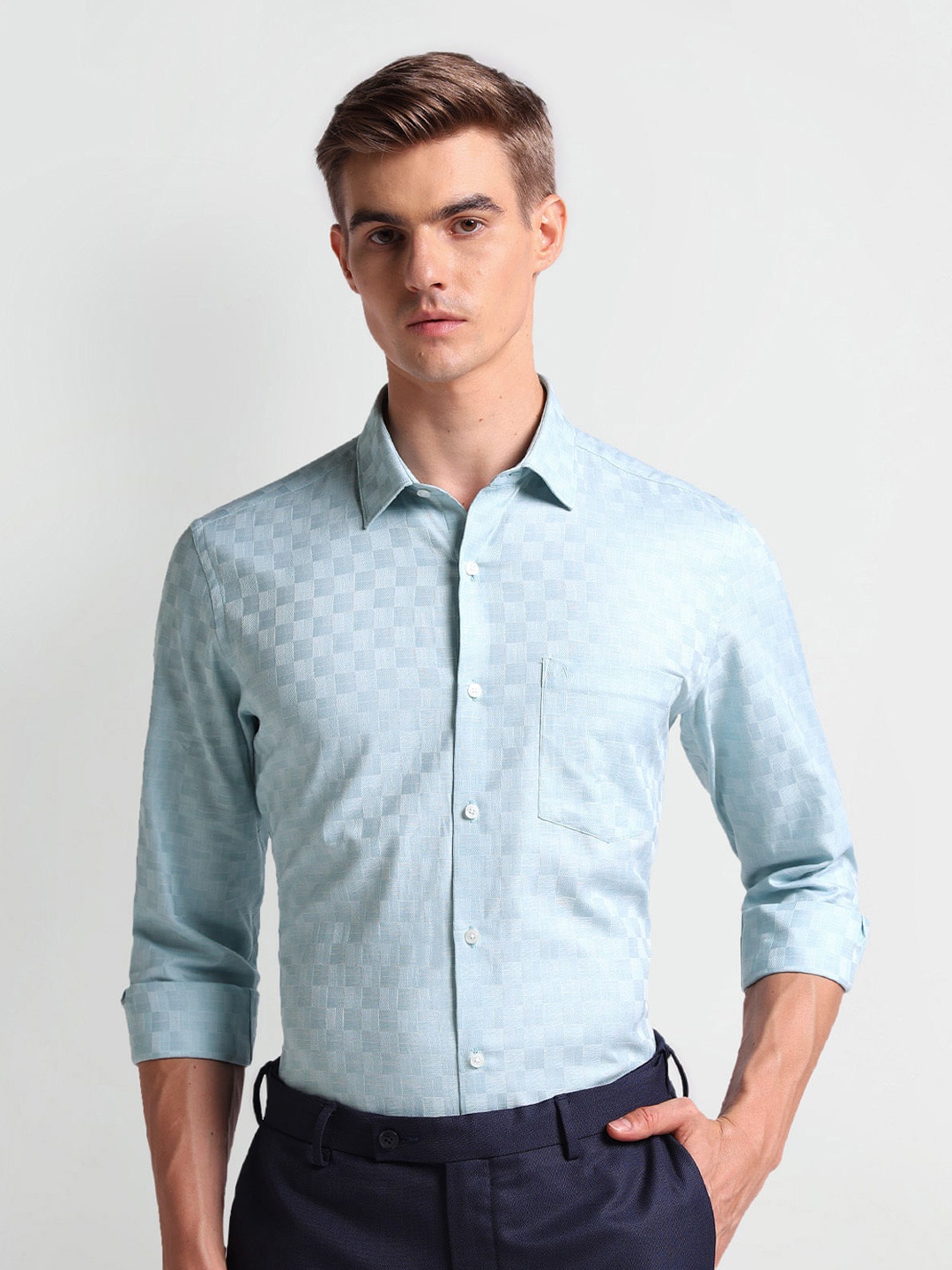 

Arrow Men Opaque Checked Formal Shirt, Green