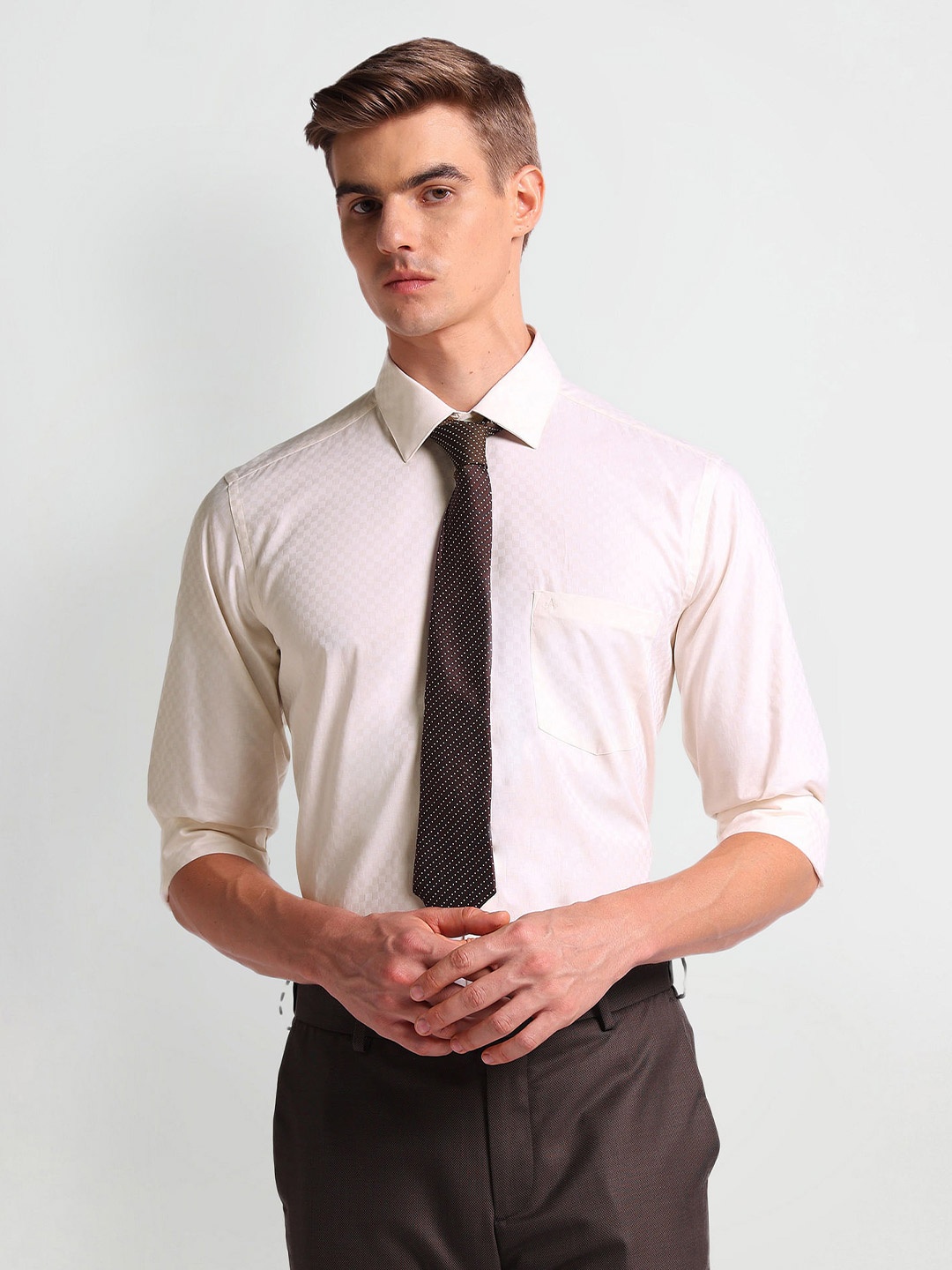 

Arrow Slim Fit Micro Ditsy Printed Pure Cotton Formal Shirt, Yellow