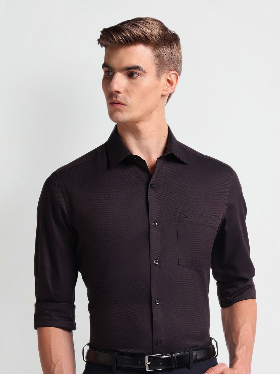 

Arrow Textured Self Design Pure Cotton Formal Shirt, Brown