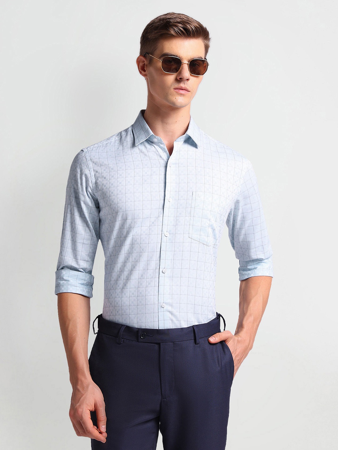 

Arrow Slim Fit Tartan Checked Pure Cotton Formal Shirt, Blue
