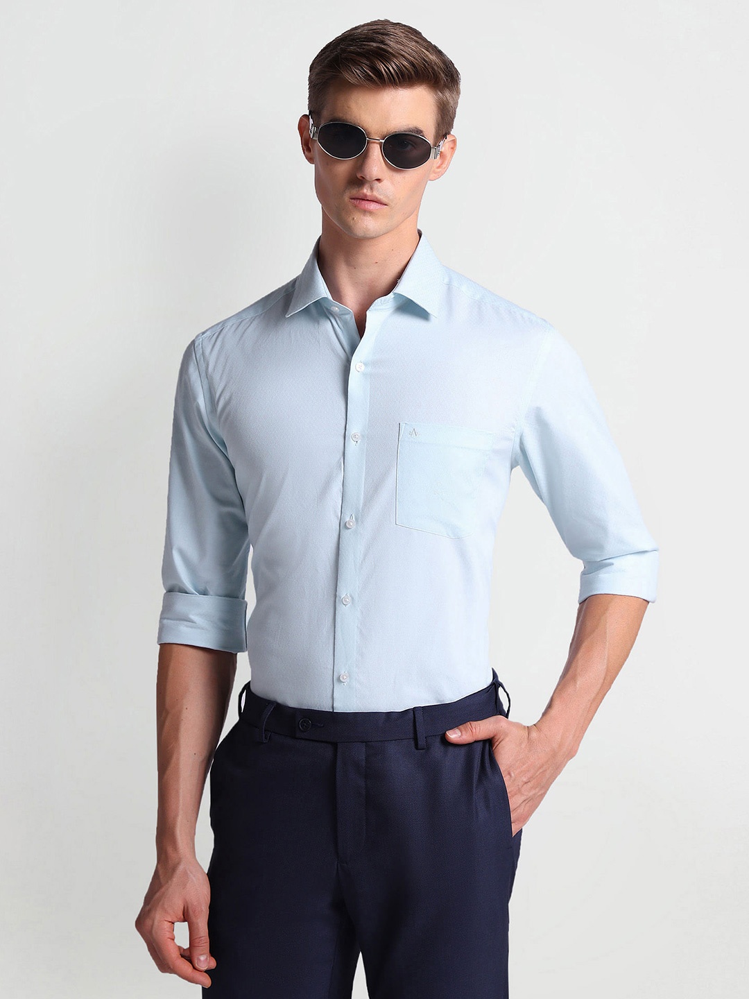 

Arrow Slim Fit Geometric Printed Pure Cotton Formal Shirt, Blue