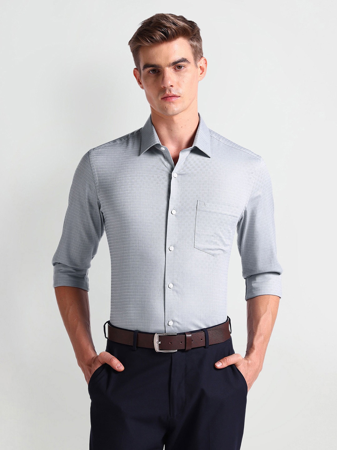 

Arrow Slim Fit Micro Checked Pure Cotton Formal Shirt, Grey