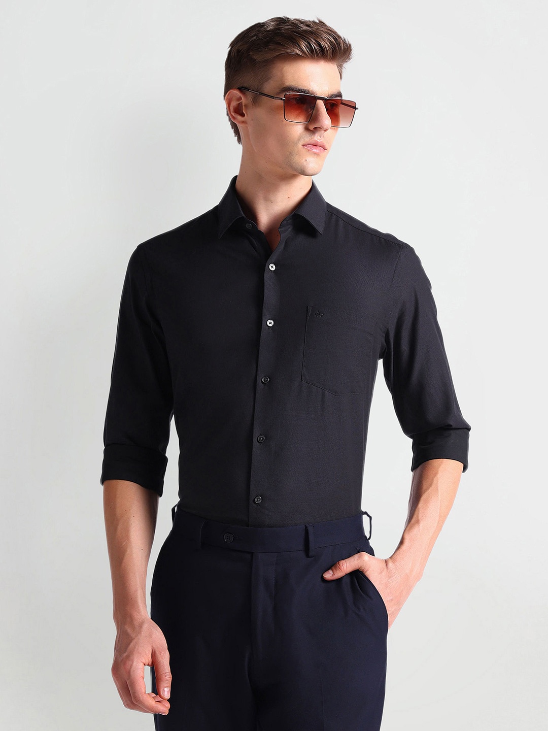 

Arrow Slim Fit Dobby Weave Pure Cotton Formal Shirt, Black