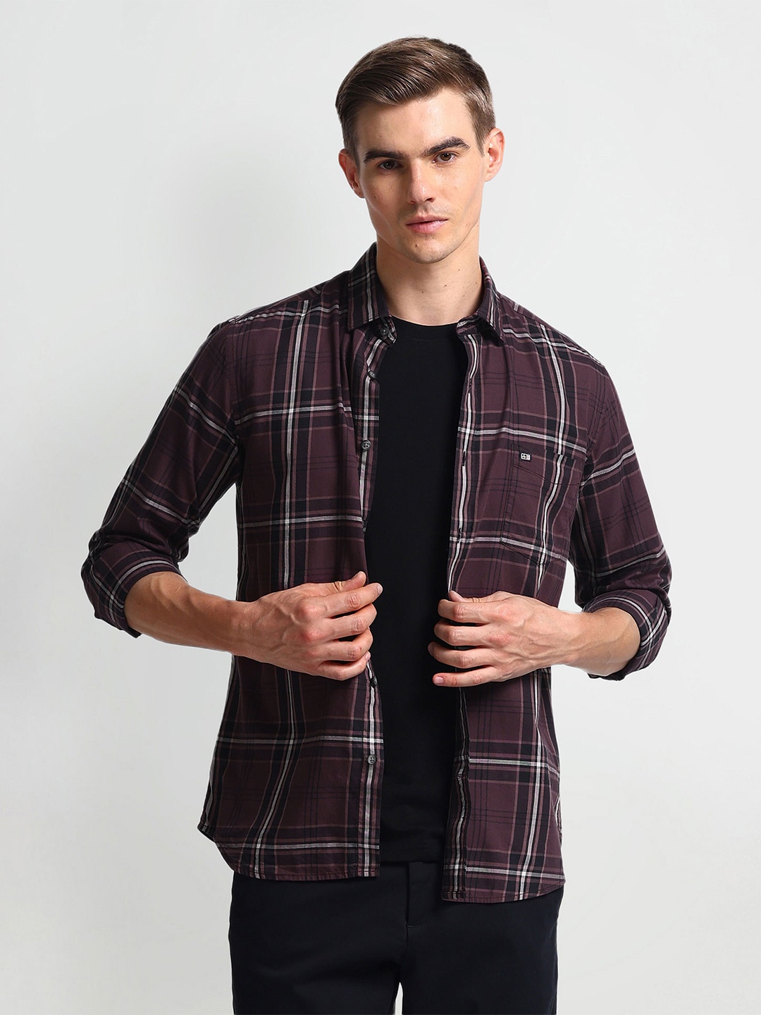 

Arrow Sport Men Slim Fit Opaque Checked Casual Shirt, Brown