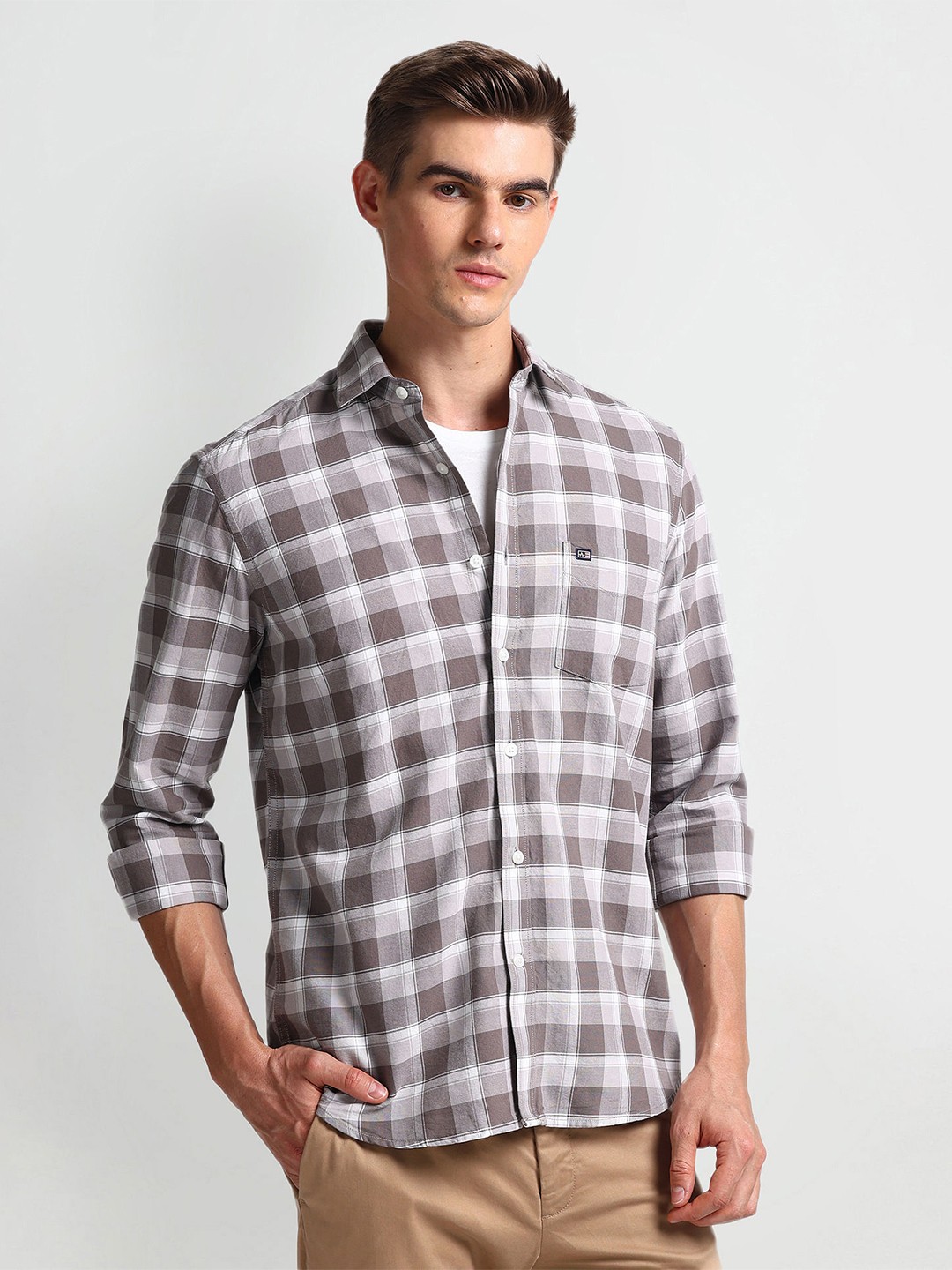 

Arrow Sport Men Slim Fit Opaque Checked Casual Shirt, Brown