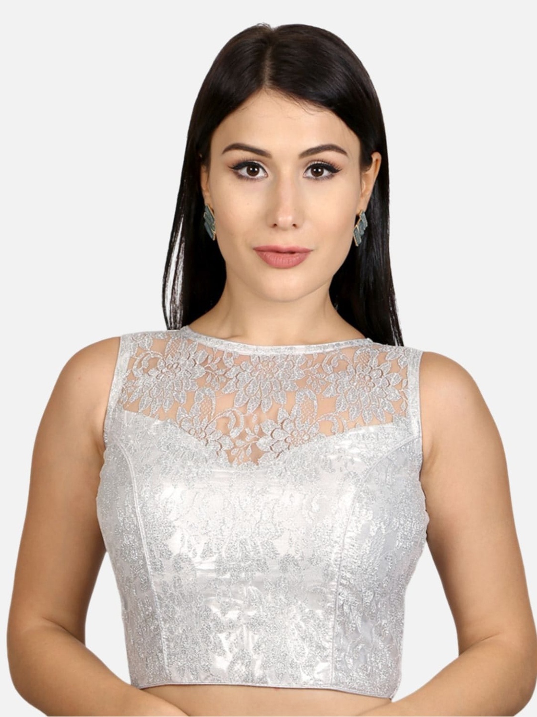 

Biyu Embroidered Round Neck Sleeveless Blouse, Grey