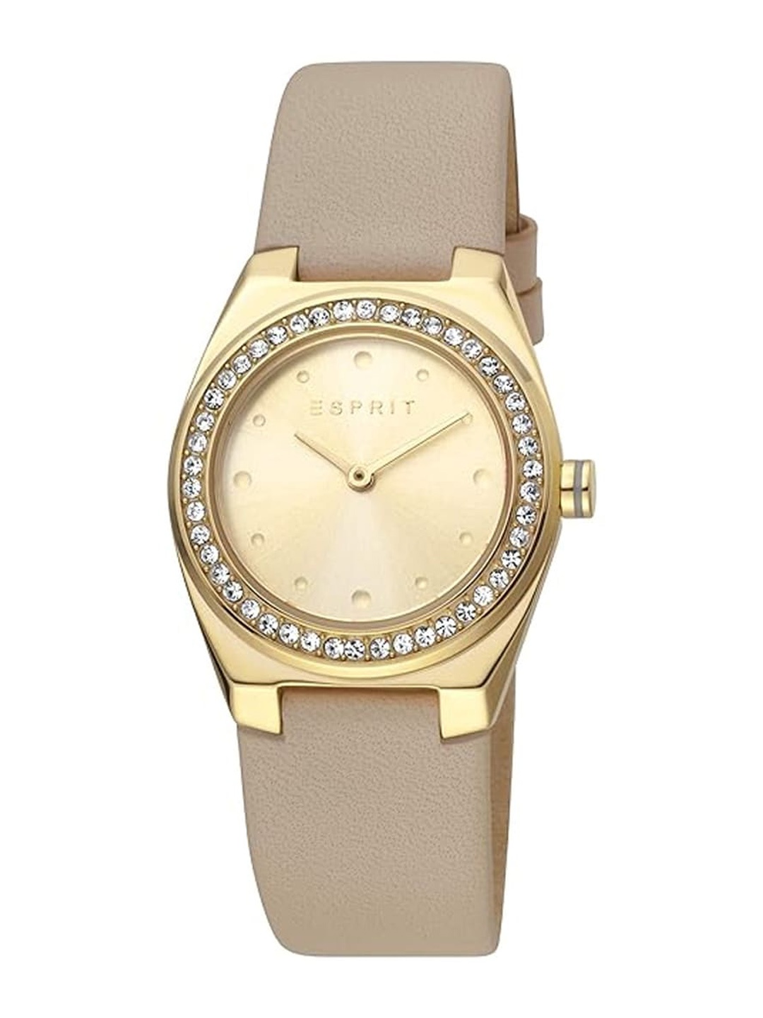 

ESPRIT Women Embellished Round Shaped Leather Analogue Watch ES1L148L0025, Beige