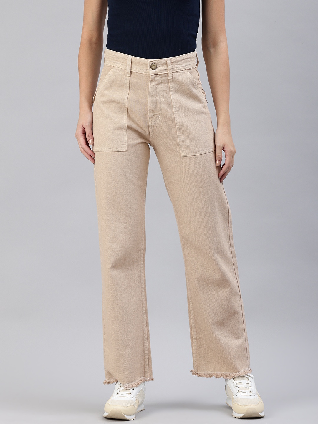 

ADBUCKS Comfort Wide Leg High-Rise Cargo, Beige