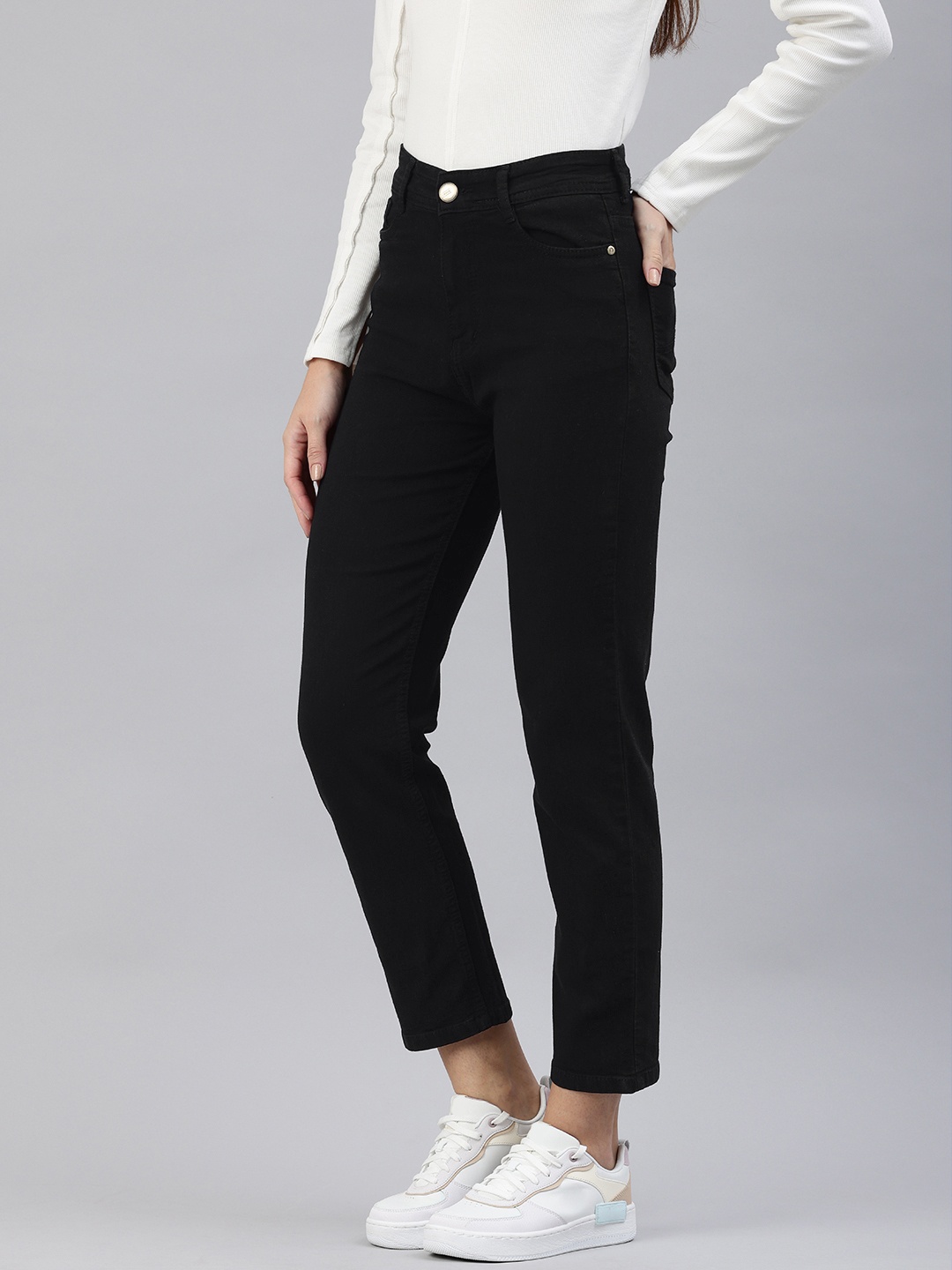 

ADBUCKS Women Straight Fit High-Rise Stretchable Jeans, Black