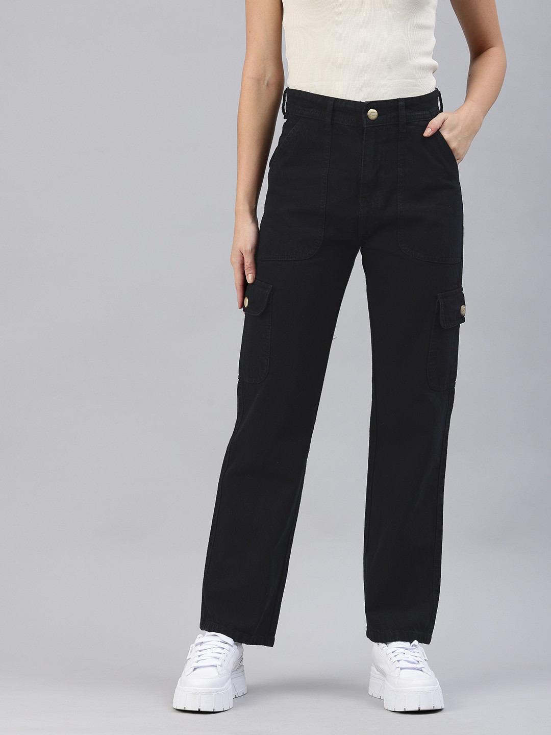 

ADBUCKS Comfort Wide Leg High-Rise Cargo, Black