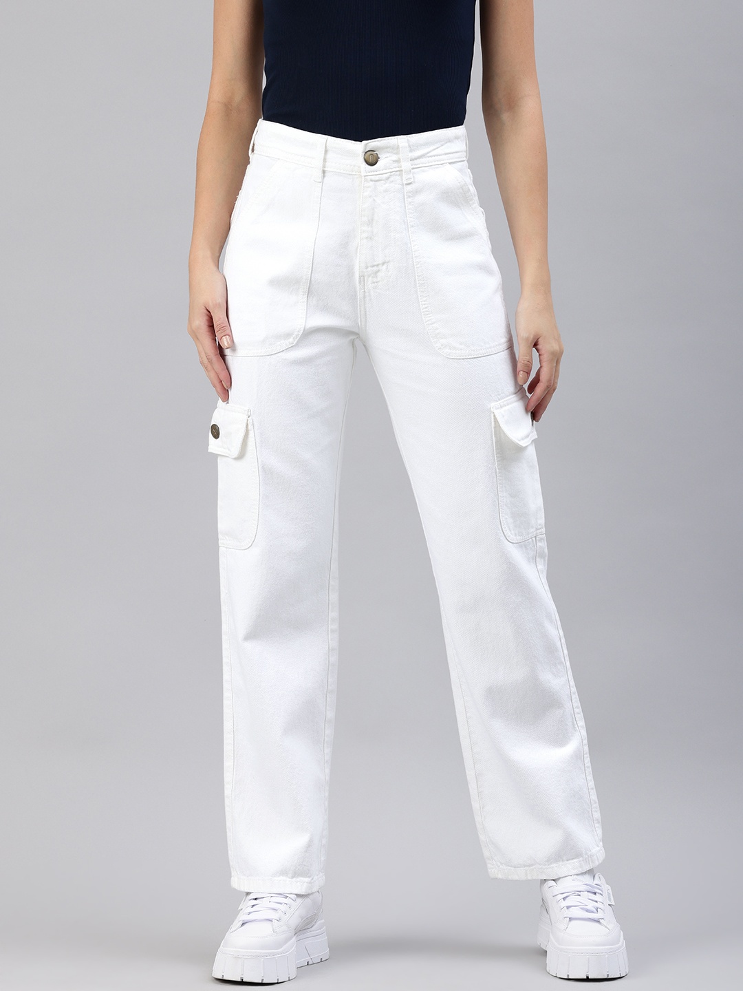

ADBUCKS Comfort Wide Leg High-Rise Cargo, White