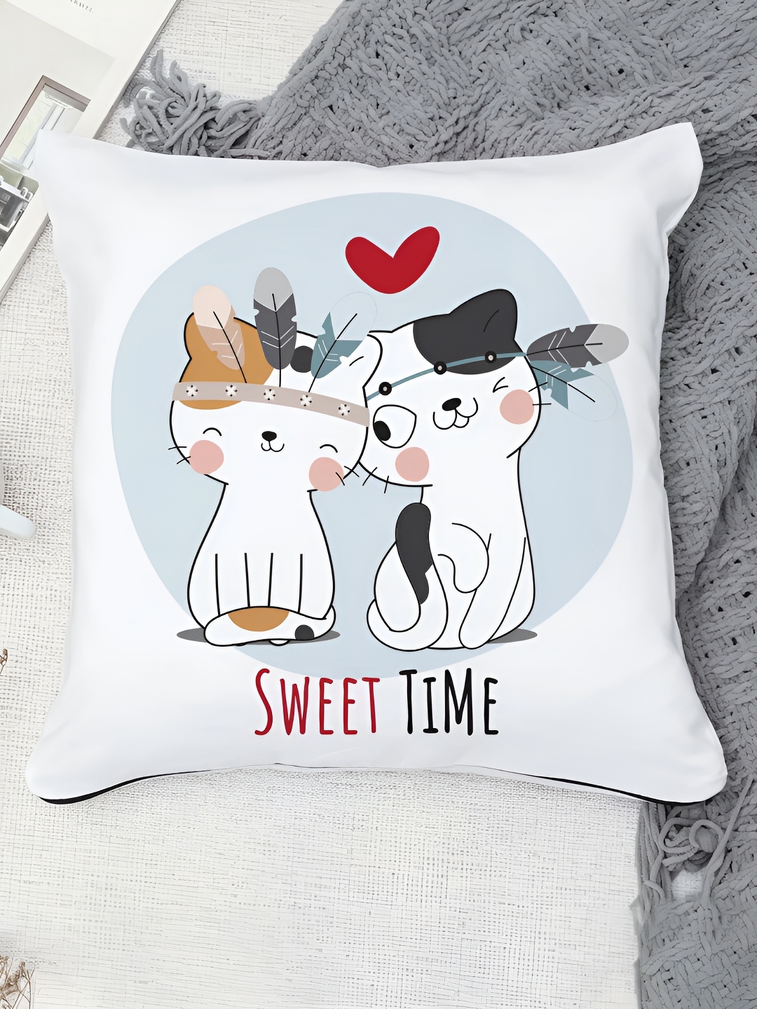 

DecorTwist White Printed Cushion Cover With Filler