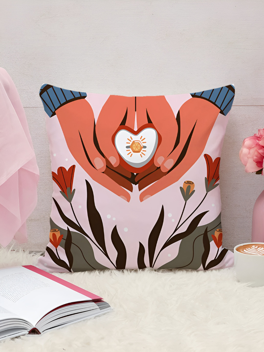 

DecorTwist Pink Printed Cushion Cover With Filler