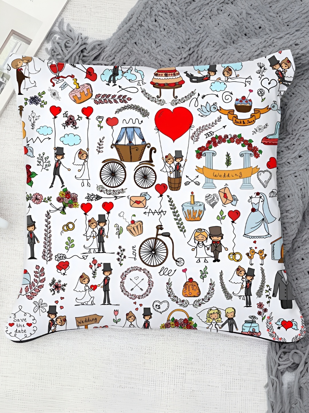 

DecorTwist White Printed Cushion Cover With Filler