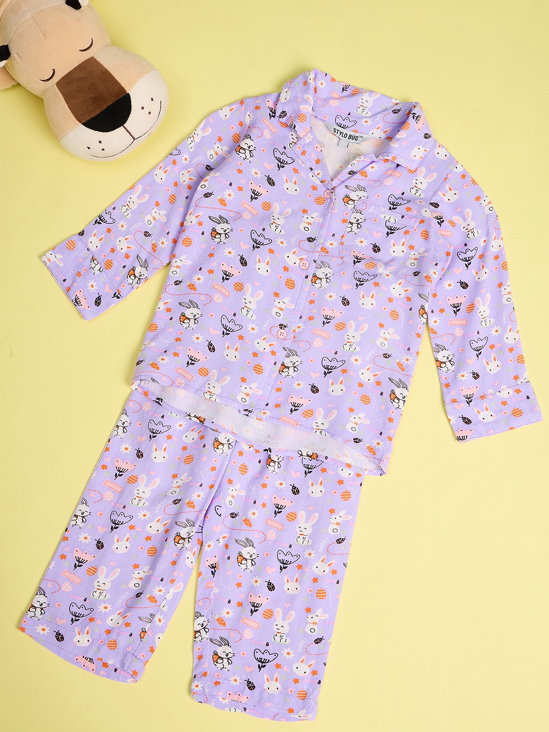 

Stylo Bug Girls Printed Night Suit, Purple