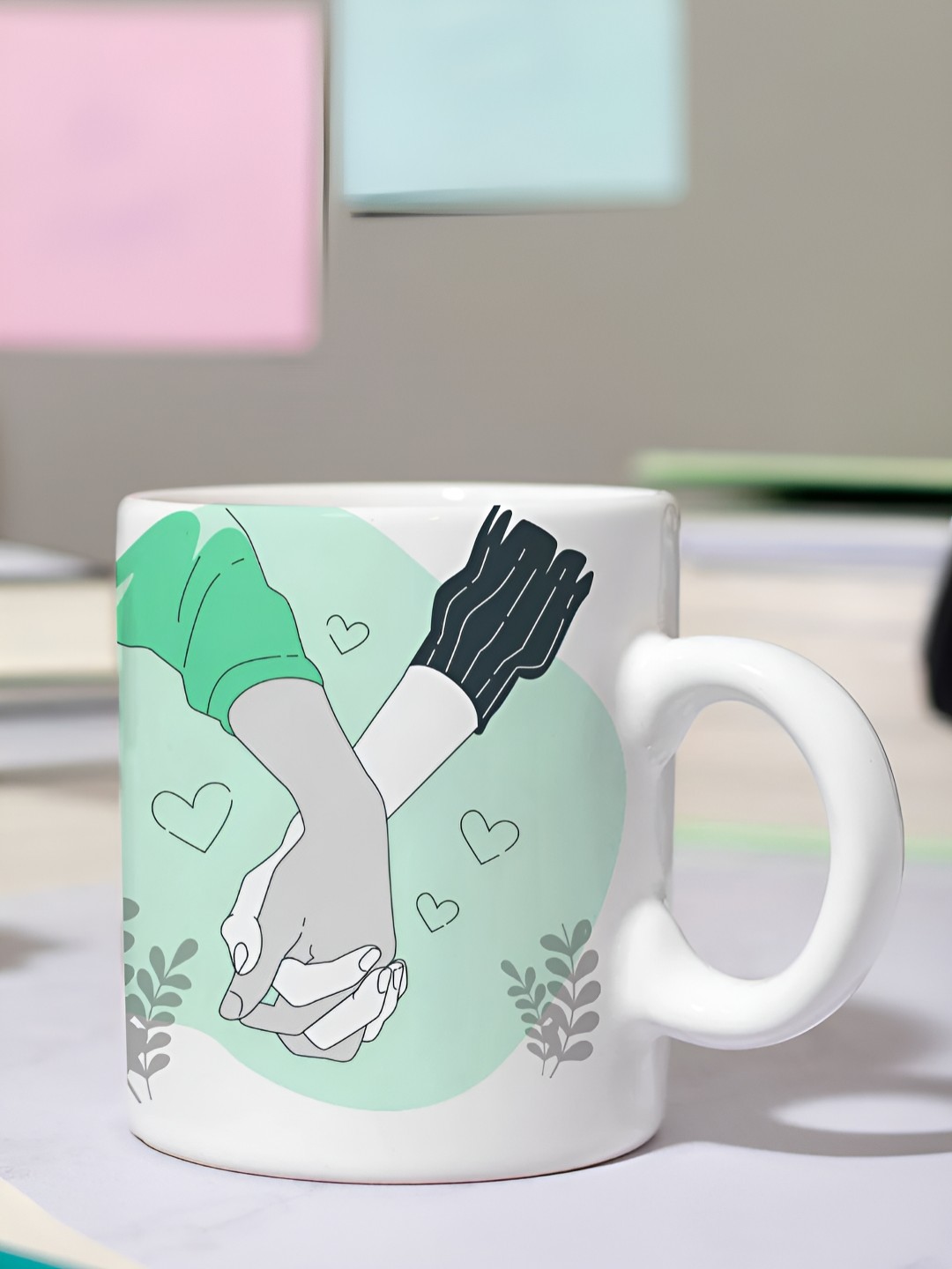 

DecorTwist White & Green Printed Ceramic Glossy Coffee Mug 250 ml