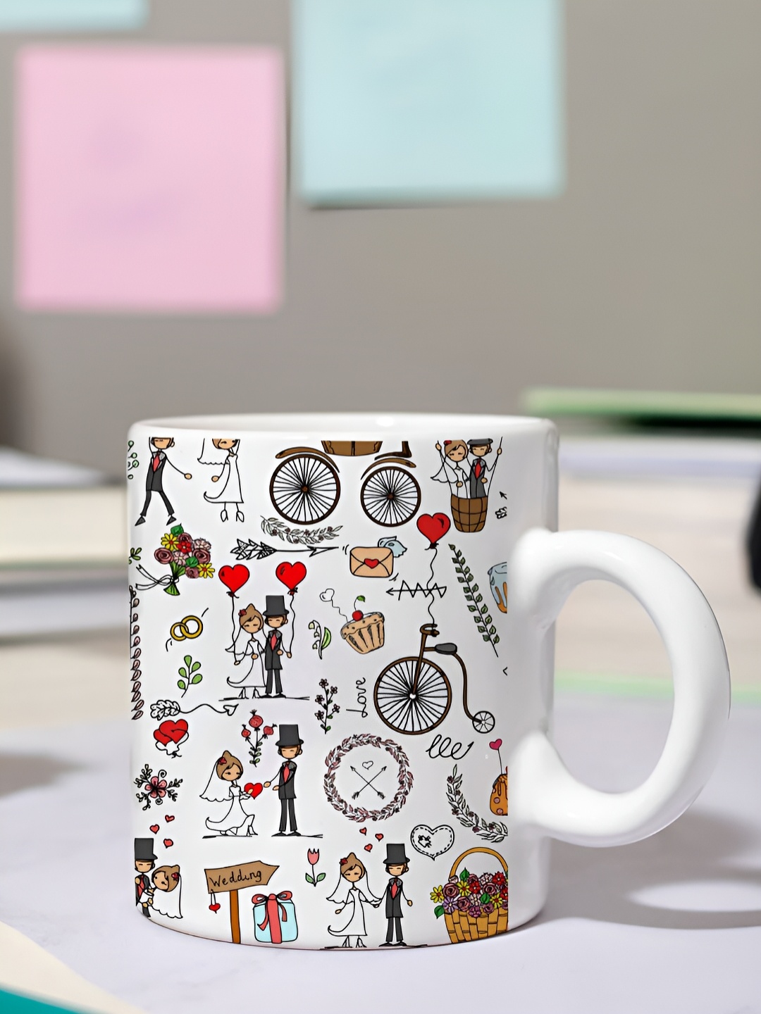 

DecorTwist White & Red Printed Printed Ceramic Glossy Coffee Mug 250 ml