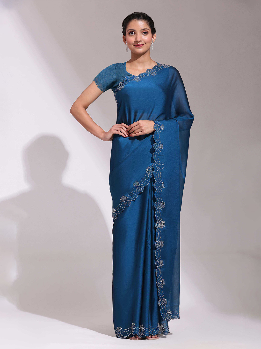 

Fabcartz Embellished Beads and Stones Pure Silk Saree, Teal