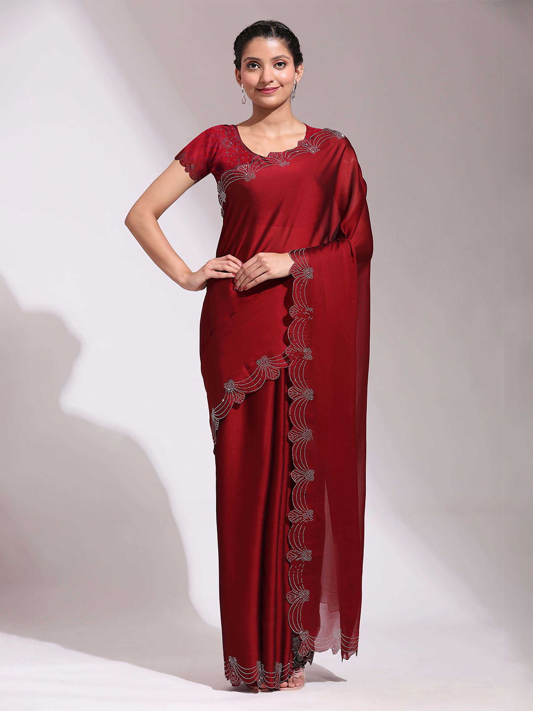 

Fabcartz Embellished Beads and Stones Pure Silk Designer Saree, Maroon