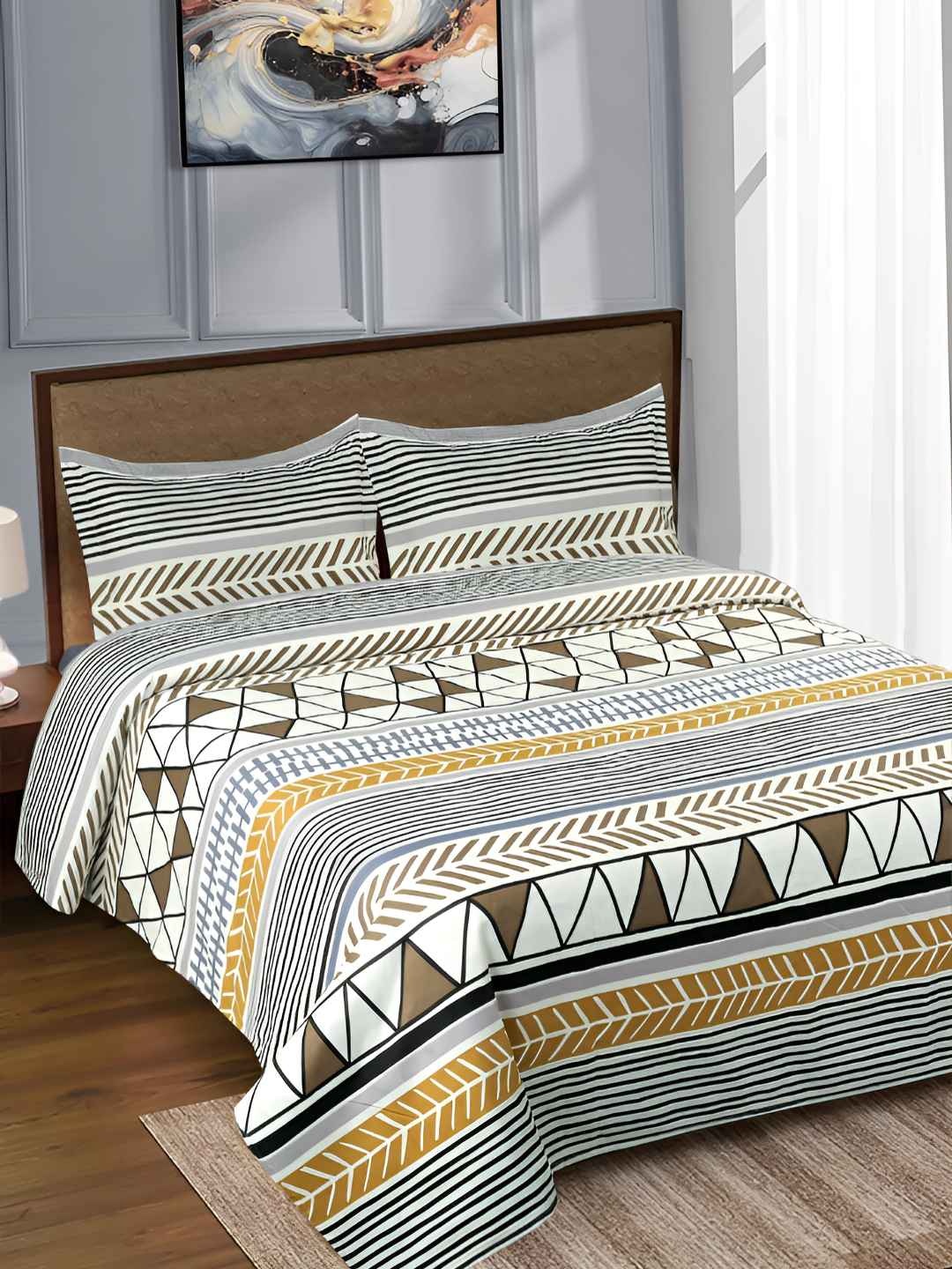

GAPU & BALY White Striped 120 TC King Bedsheet with 2 Pillow Covers