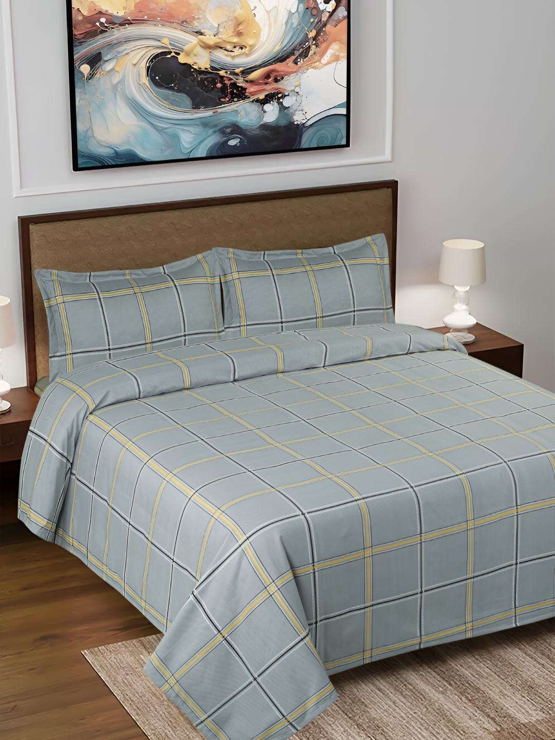 

GAPU & BALY Grey Striped 120 TC King Bedsheet with 2 Pillow Covers