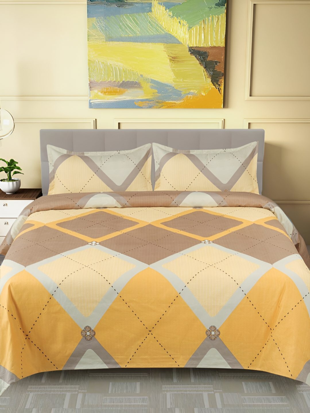

GAPU & BALY Yellow Striped 120 TC King Bedsheet with 2 Pillow Covers
