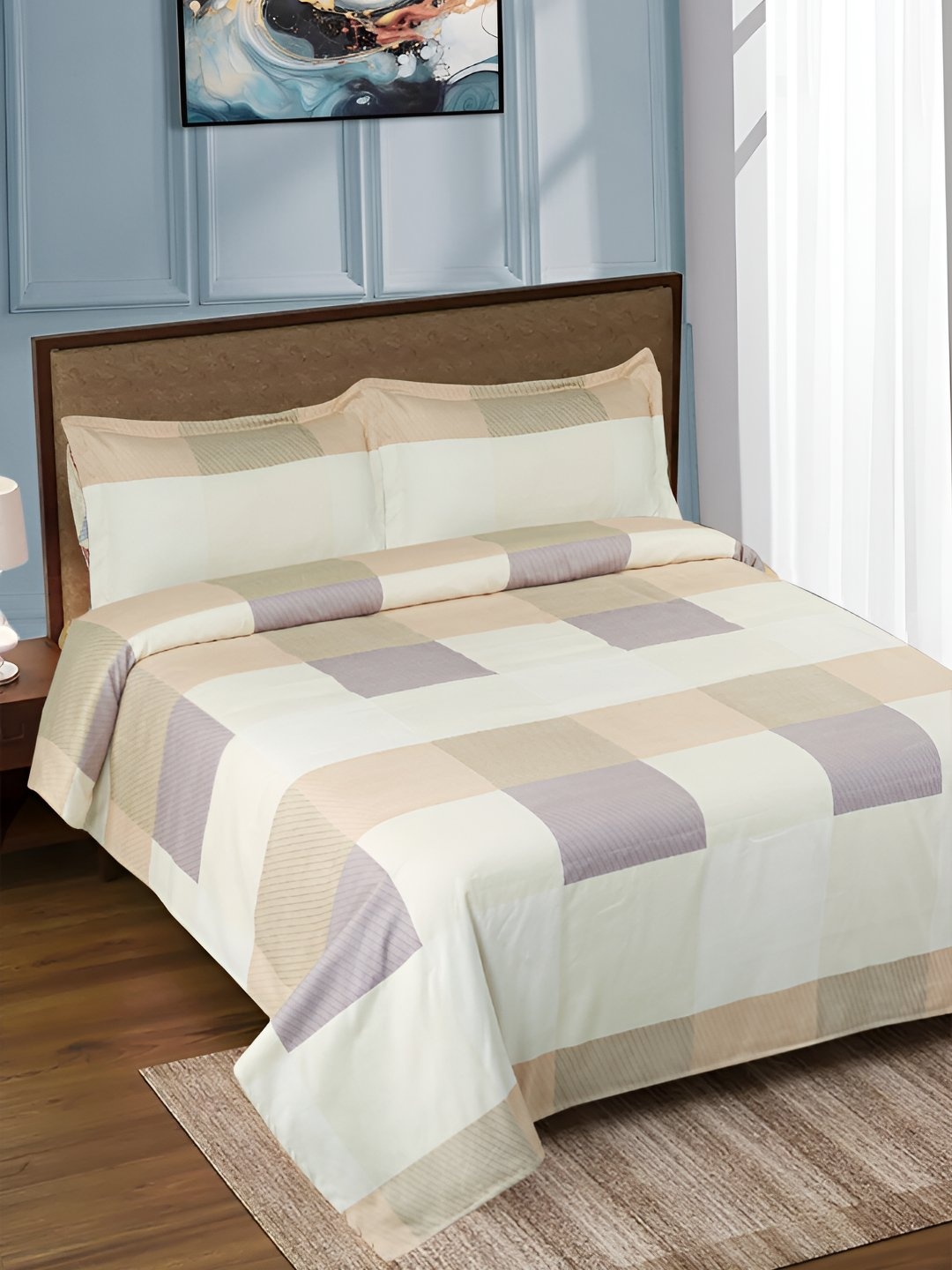 

GAPU & BALY White Striped 120 TC King Bedsheet with 2 Pillow Covers