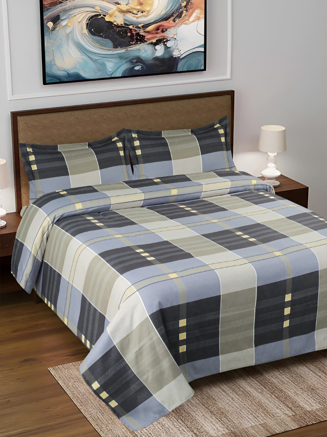 

GAPU & BALY Grey Striped 120 TC King Bedsheet with 2 Pillow Covers