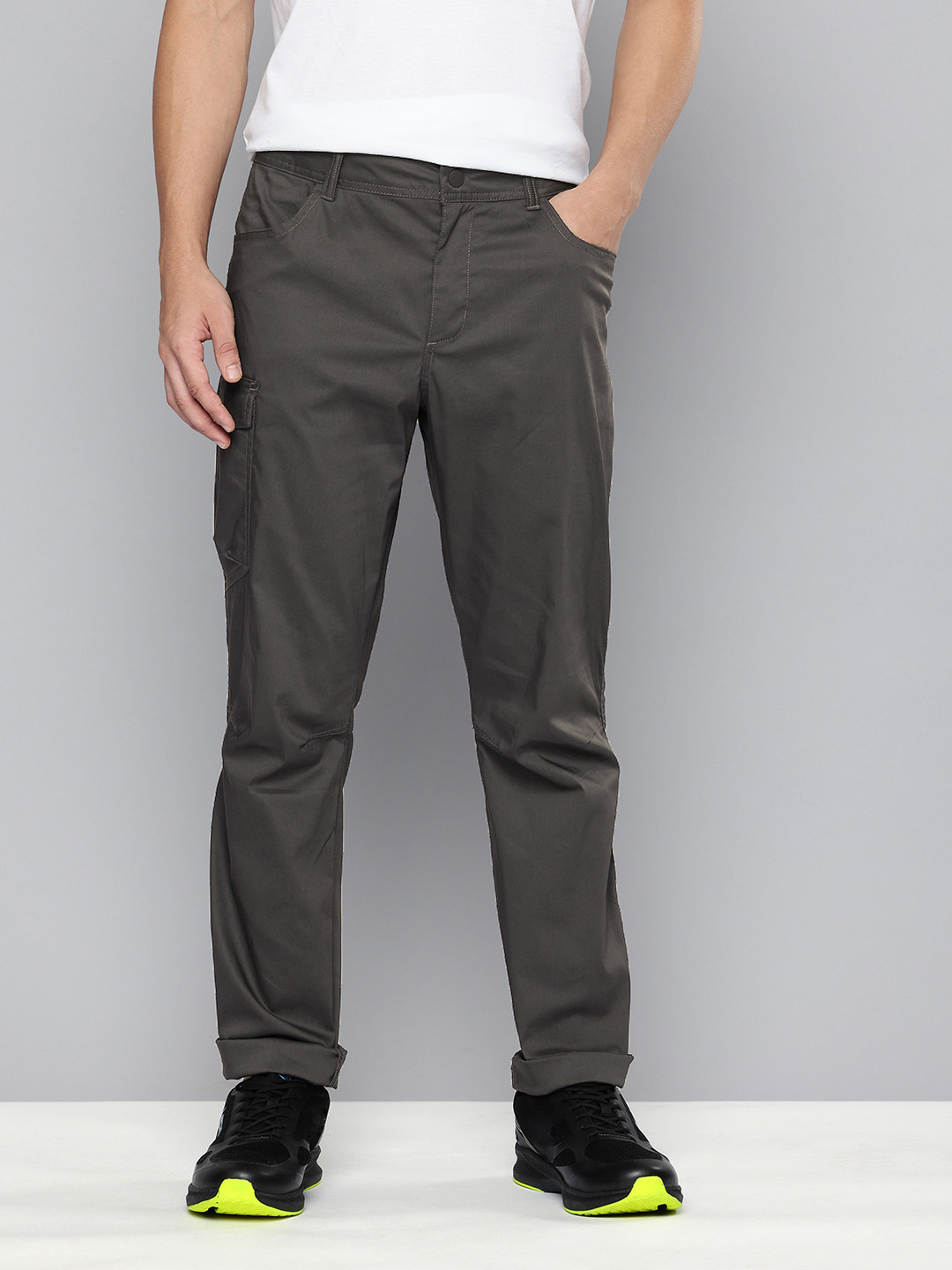 

Quechua By Decathlon Men Grey Slim Fit Cotton Chino Hiking Trousers, Charcoal