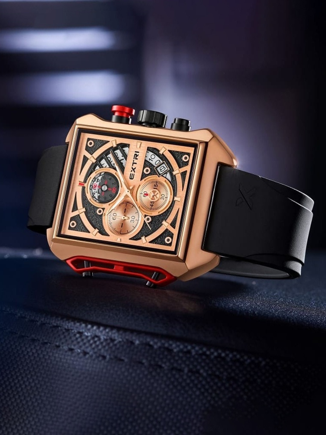 

EXTRI Men Textured Dial & Silicon Straps Analogue Chronograph Watch X6059-I, Rose gold
