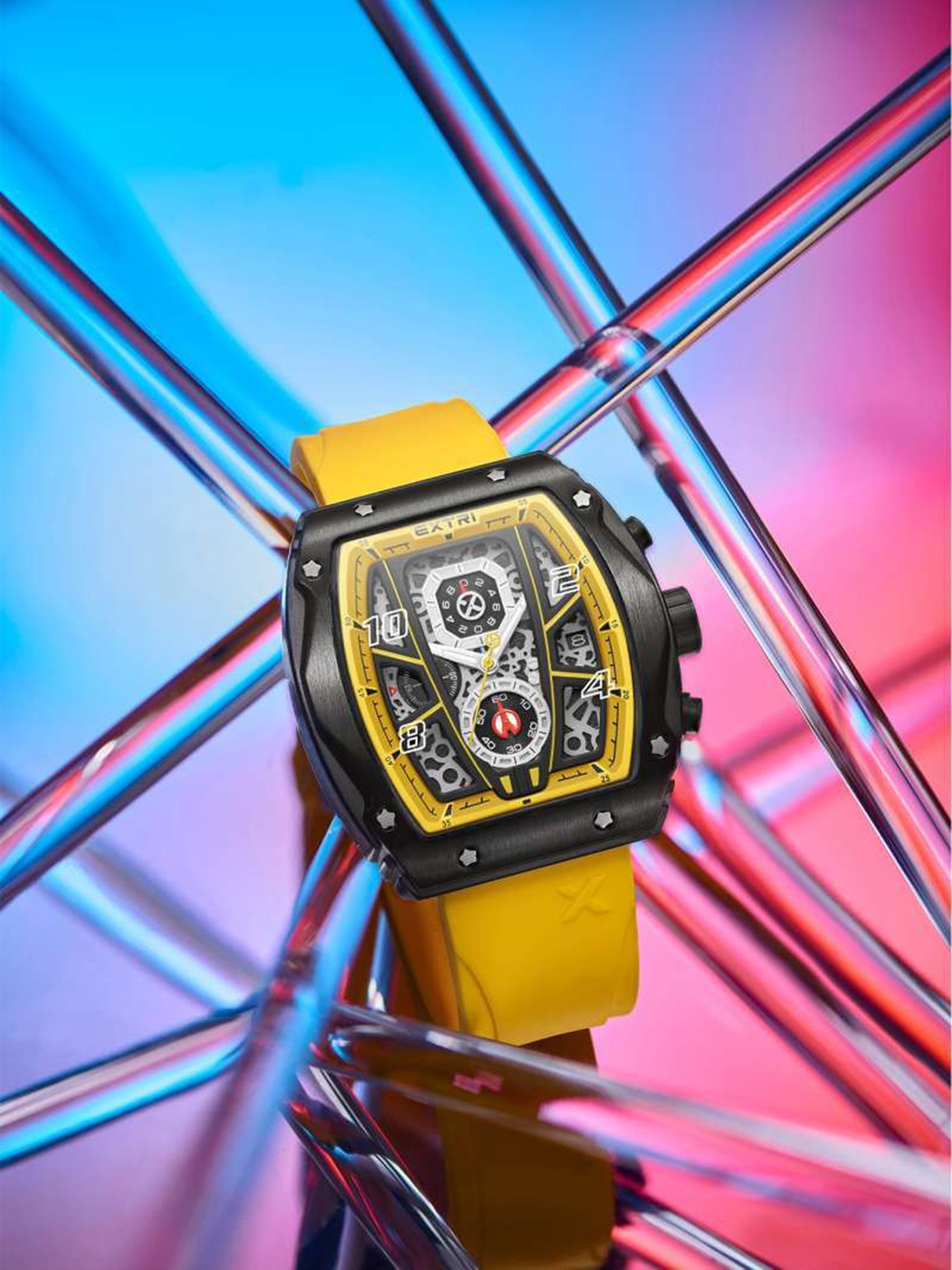 

EXTRI Men Textured Dial & Silicon Straps Analogue Chronograph Watch X6053-E, Yellow