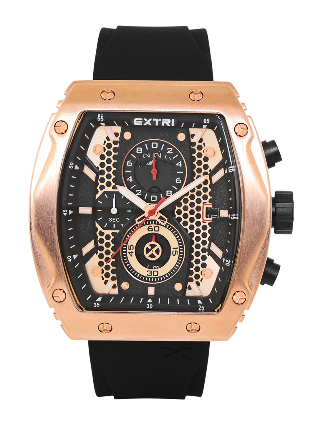 

EXTRI Men Textured Dial & Silicon Straps Analogue Chronograph Watch X6068-J, Rose gold