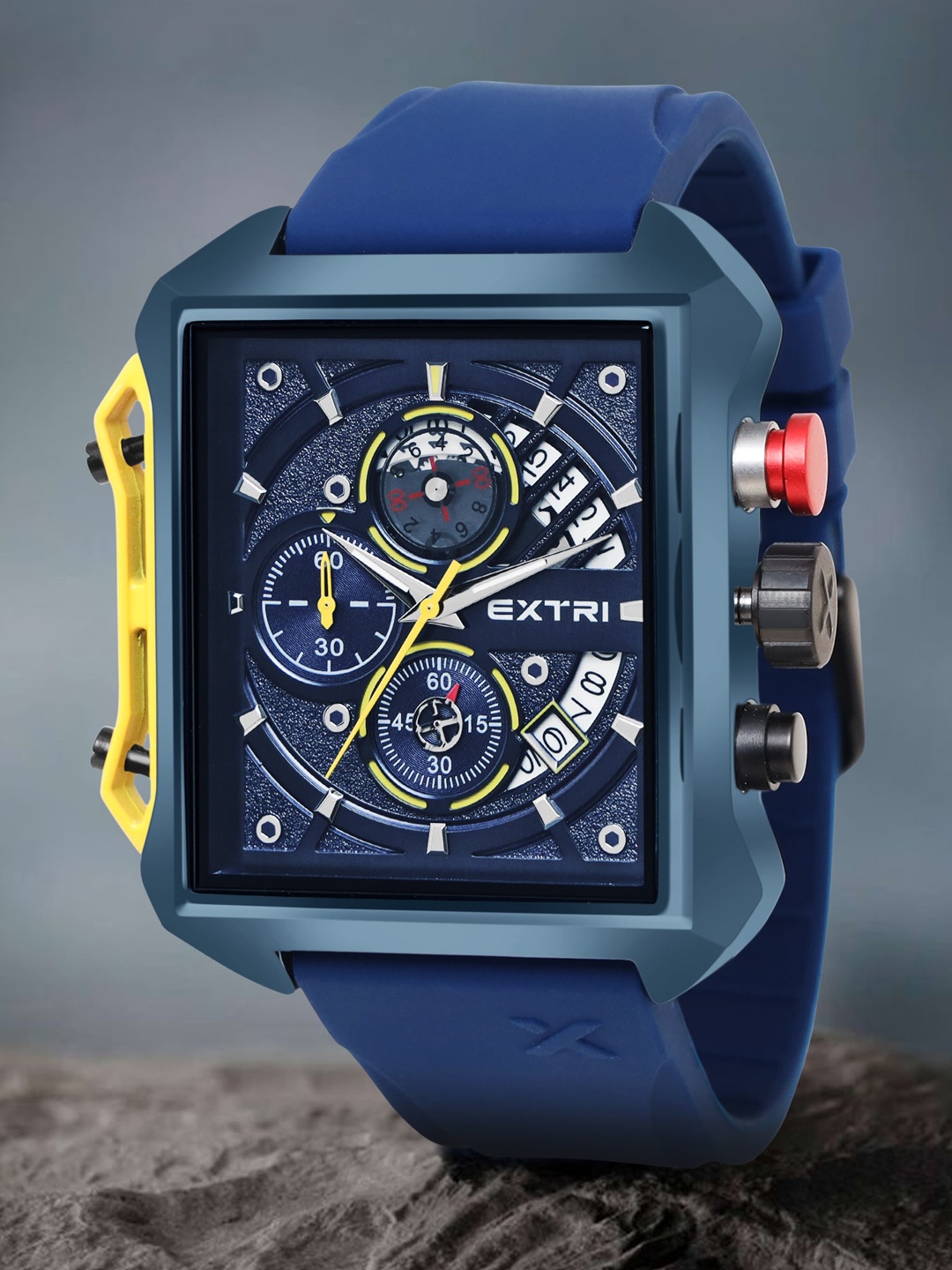 

EXTRI Men Textured Dial & Silicon Straps Analogue Chronograph Watch X6059-E, Blue