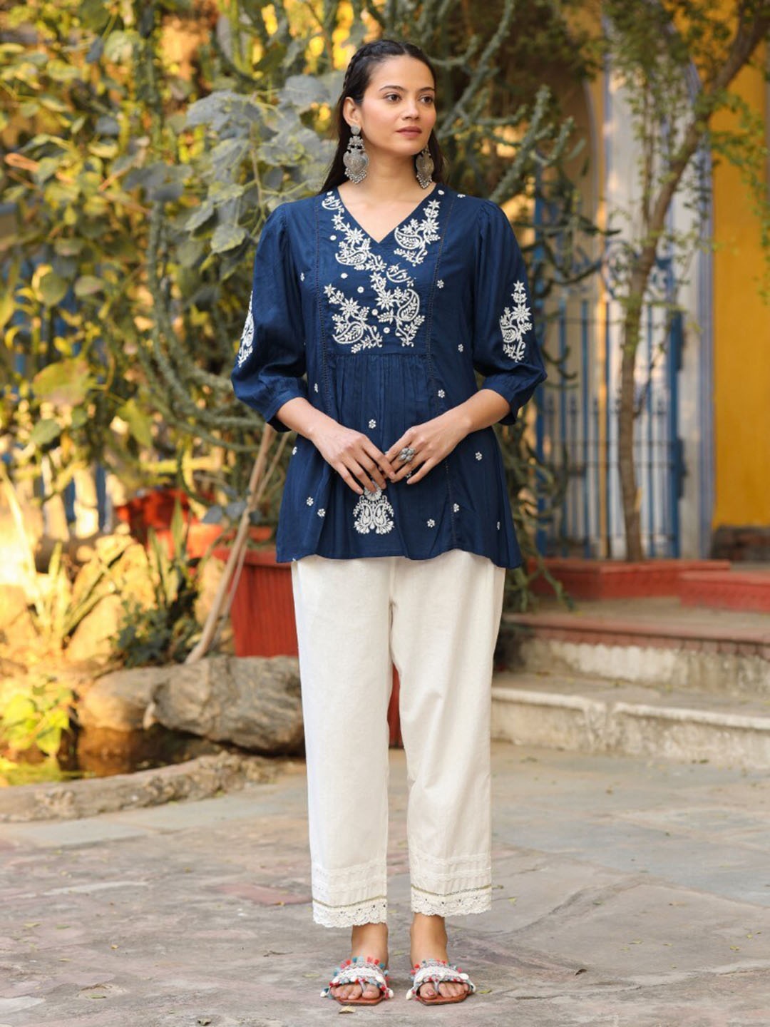 

Juniper Embroidered V-Neck Tunic, Navy blue