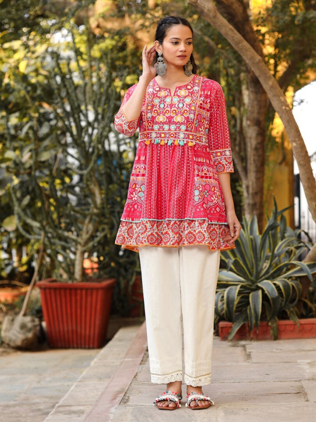 

Juniper Floral Printed Embroidered Tunic, Pink